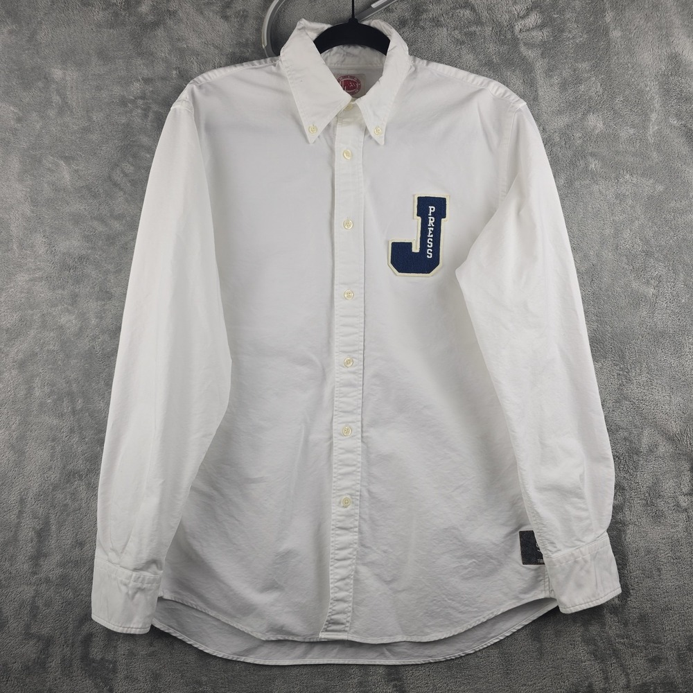 J PRESS x TODD SNYDER Oxford Letterman Shirt Mens Medium White Casual Button